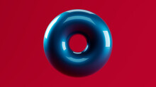 Torus As A Color Sample, A Blue Sample On A Red Background, Minimal Design Concept For Web, Surrealism, Template Or Source