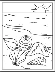 Poster - 
Shells hand drawn vectors, kids coloring page 

