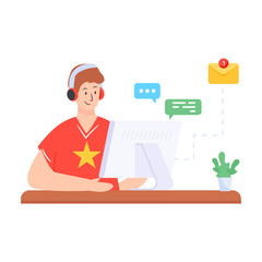 Sticker - 
Helpline operator in flat trendy character illustration

