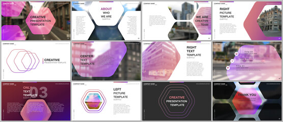 Minimal presentations design, portfolio vector templates with hexagonal design pink color pattern background. Multipurpose template for presentation slide, flyer leaflet, brochure cover, report.