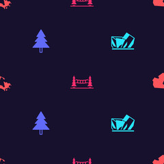 Poster - Set Royal Ontario museum, Christmas tree, Capilano Suspension Bridge and Canada map on seamless pattern. Vector