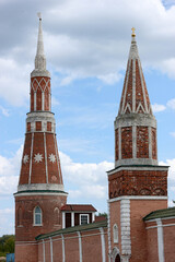 beautiful and unusual old Golutvin monastery wall and towers in pseudo-gothic style in Kolomna, Russia