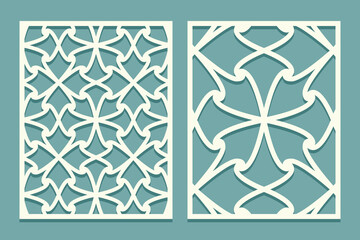 Wall Mural - Set of laser cut template panels. Die and laser cutting screen waves pattern. Decorative lace trellis patterns. Set for printing, engraving, paper cutting, greeting card templates.