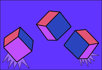 Wall Mural - Three flying boxes. Three boxes flying trough space and two of them are hitting surface.