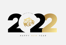 2022 Happy New Year Logo Design. Year Of The Tiger. 2022 Text Number Design Template. 2022 Typography Symbol Happy New Year. Vector Illustration With Black And Pink Labels Isolated On White Background