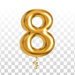 Vector realistic isolated golden balloon number of 8 for invitation decoration on the transparent background.