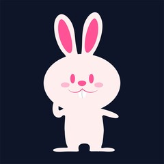 Sticker - easter bunny cute standing, Cartoon illustration of the grey rabbit. Isolated vector bunny. Little Cute White Pet Bunny Standing, Cartoon Character Life Situation Illustration