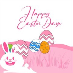 Canvas Print - happy Easter banner illustration design, Easter Bunny laying down on the grass with Easter eggs, happy Easter Day