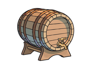 Wall Mural - old wooden barrel with tap on the stand three quarters view. beer, wine, rum whiskey traditional bar
