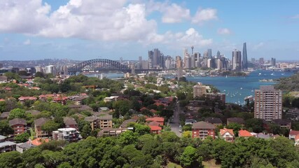 Canvas Print - Green leafy residential suburbs of Lower North Shore in Sydney – aerial 4k.
