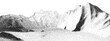 Dot stipple landscape mountains. Vector landscape in dotwork style. Black and white grainy dotwork design. Pointillism graphic.