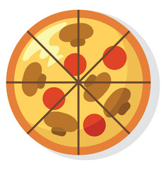 Wall Mural - Pizza with mushrooms, illustration, vector on a white background