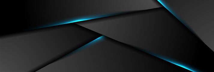 Black abstract corporate background with blue glowing light. Vector banner design