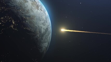 Wall Mural - asteroid meteor comet strike over earth impact causing apocalypse , earth destruction cinematic visi