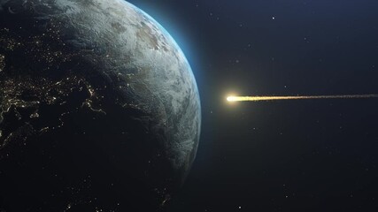 Wall Mural - asteroid meteor comet strike over earth impact causing apocalypse , earth destruction cinematic visi
