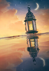 Wall Mural - Arabic lantern with burning candle