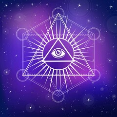 eye of providence. all seeing eye inside triangle pyramid. esoteric symbol, sacred geometry. backgro