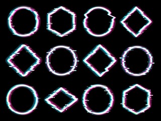 Leinwandbilder - Geometrical figures vector set with glitch effect