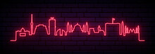 Red Neon Skyline Of Baghdad. Bright Baghdad City Long Banner. Vector Illustration.
