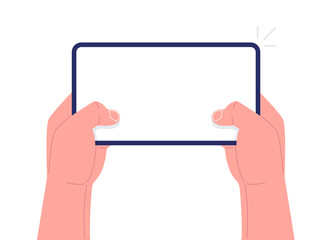 Wall Mural - two hands holding horizontally smartphone isolated. mobile gaming concept. mockup for your app desig