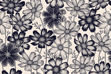 Seamless spring floral pattern. Vintage vector.