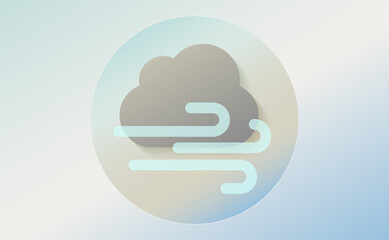 Weather icon of cloud and gust of wind. Cartoon colorfull art vector illustration. Sticky symbol of forecast. Meteorological infographics sign. Web icon vector design. EPS10.