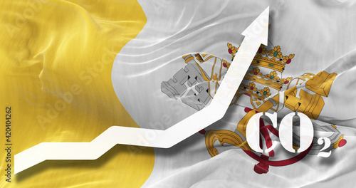 Increase of CO2 pollution. growing graph of carbon dioxide levels in Vatican agaist the national flag. 3d illustration