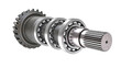 3D rendering of a bevel gear with ball bearings on the shaft