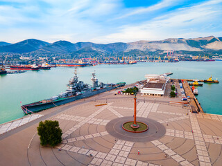 Canvas Print - Novorossiysk city aerial panoramic view