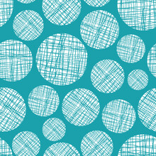 Irregular Weave Yarn Vector Circle Seamless Pattern Background. Backdrop With Small And Large Aqua Blue White Circular Woven Shapes. Abstract Hessian Frayed Fibre Texture Repeat For Wellness, Summer