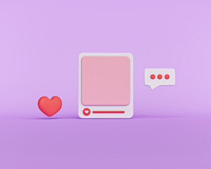 Social media post photo frame. minimal design for website. 3d rendering