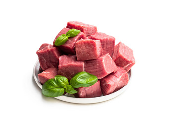 Poster - Fresh raw beef in ceramic plate isolated on white