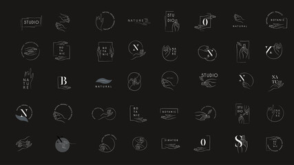 Wall Mural - logo design template in trendy linear minimal style. vector abstract hands. abstract symbol for orga