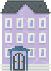 Wall Mural - House isolated on white background. Apartment building with many windows for pixel game design