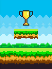 Wall Mural - golden cup pixel-game art illustration. icon of shiny pixel trophy successful completion of game
