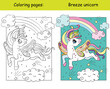 © alinart - Cute unicorn with wings flying in the sky coloring vector and template