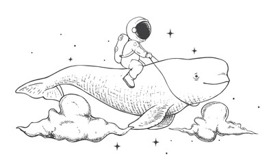 Wall Mural - astronaut flying on a beluga