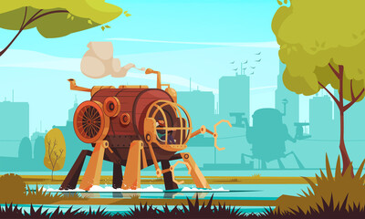 Sticker - Steampunk Machine Illustration