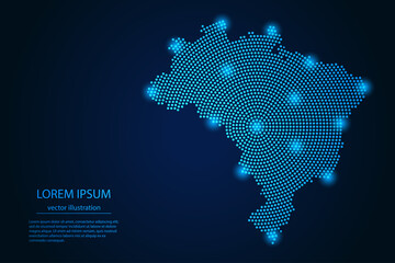 Wall Mural - Abstract image Brazil map from point blue and glowing stars on a dark background. vector illustration.