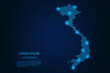 Abstract image Vietnam map from point blue and glowing stars on a dark background. vector illustration.