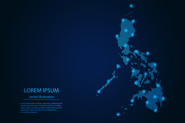 Wall Mural - Abstract image Philippines map from point blue and glowing stars on a dark background. vector illustration.