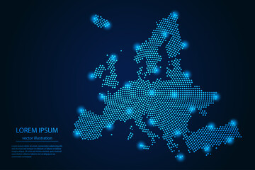 Wall Mural - Abstract image Europe map from point blue and glowing stars on a dark background. vector illustration. Vector eps 10.