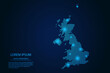 Abstract image United Kingdom map from point blue and glowing stars on a dark background. vector illustration. Vector eps 10.