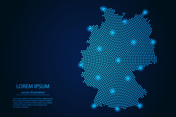 Wall Mural - Abstract image Germany map from point blue and glowing stars on a dark background. vector illustration.