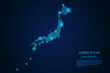 Abstract image Japan map from point blue and glowing stars on a dark background. vector illustration.