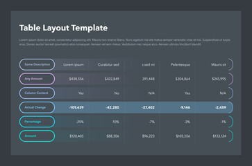 Leinwandbilder - Simple business table layout - dark version. Flat design, easy to use for your website or presentation.