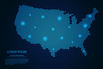 Wall Mural - Abstract image United States of America map from point blue and glowing stars on a dark background. vector illustration.