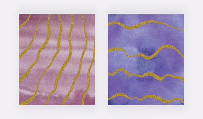 Sticker - Red and purple watercolor brush stroke texture with golden glitter freehand lines 
