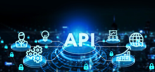 API - Application Programming Interface. Software development tool. Business, modern technology, internet and networking concept.