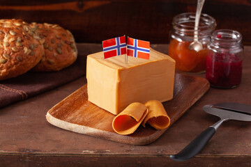 Wall Mural - Norwegian brunost traditional brown cheese